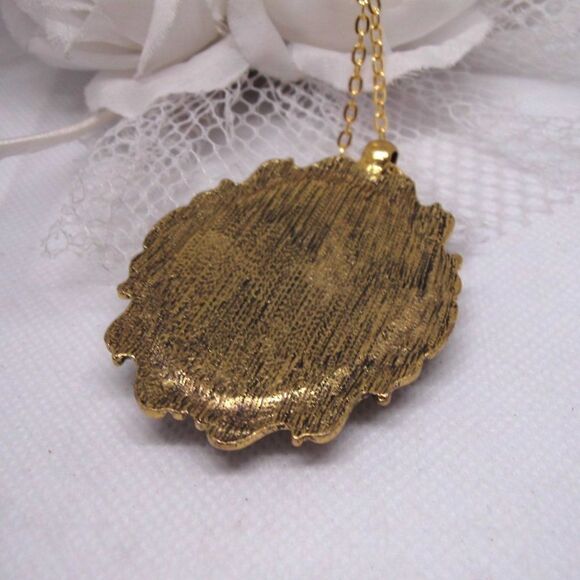 Gold Black on Black Rose Cameo Necklace Pendant - Picture 4 of 6